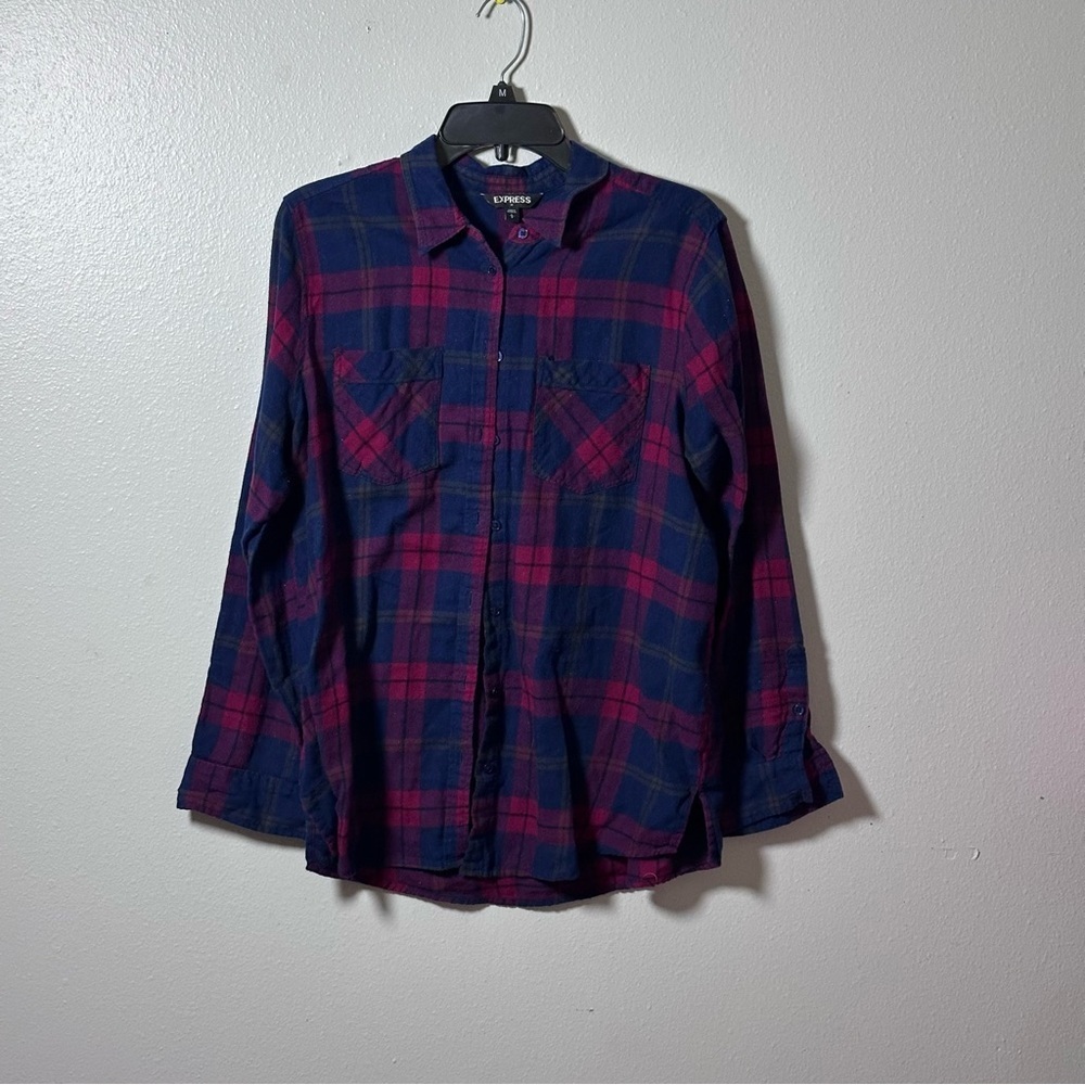 Express Men Button Down Long Sleeve Flannel Blue/Red Shirt‎ size Large.